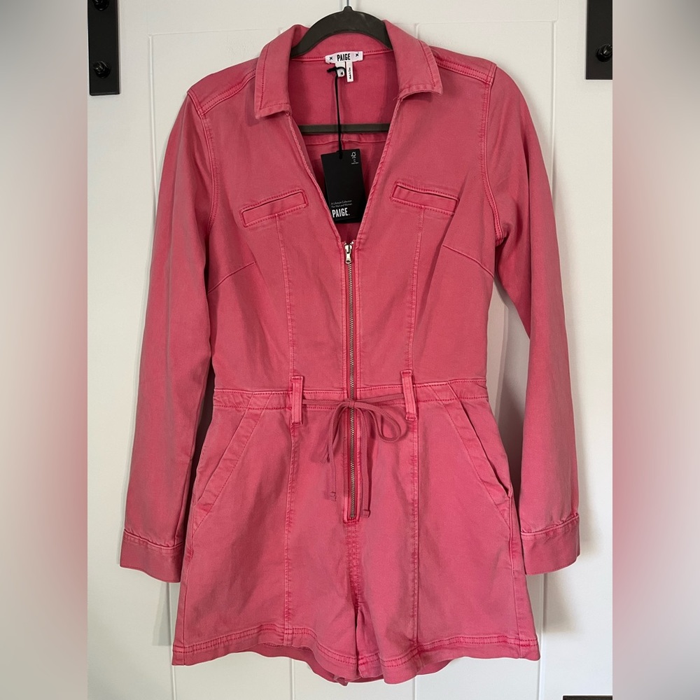 PAIGE Meg Romper Utility Waist Tie Vintage Pink Lolly - Picture 4 of 10